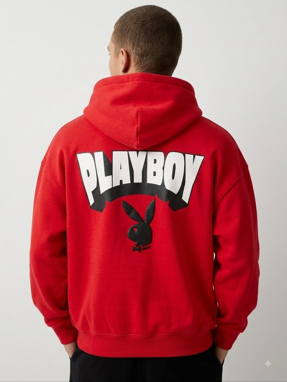 PLAYBOY Red Hoodie with White Bunny Logo Unisex Size M Oversized